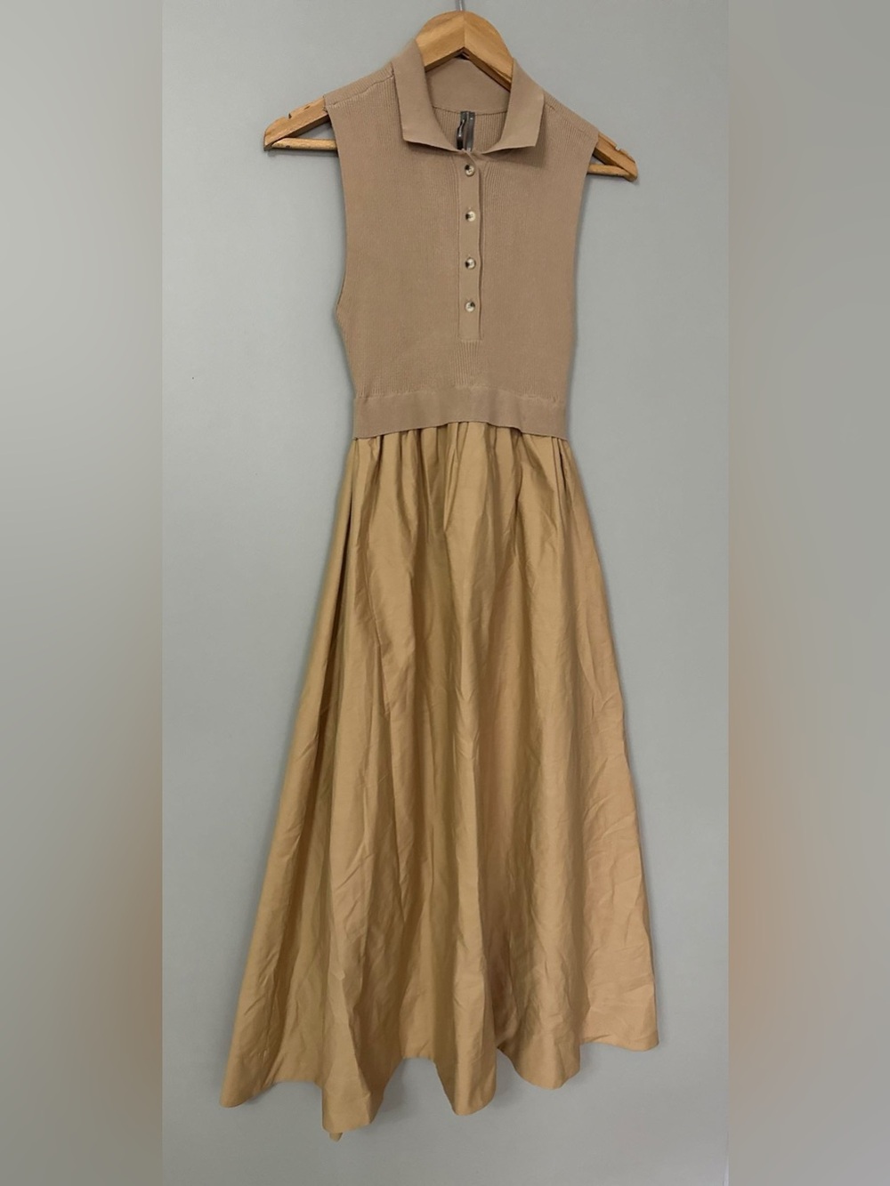 Anthropologie Sleeveless Polo Midi Dress in Tan - Picture 7 of 8